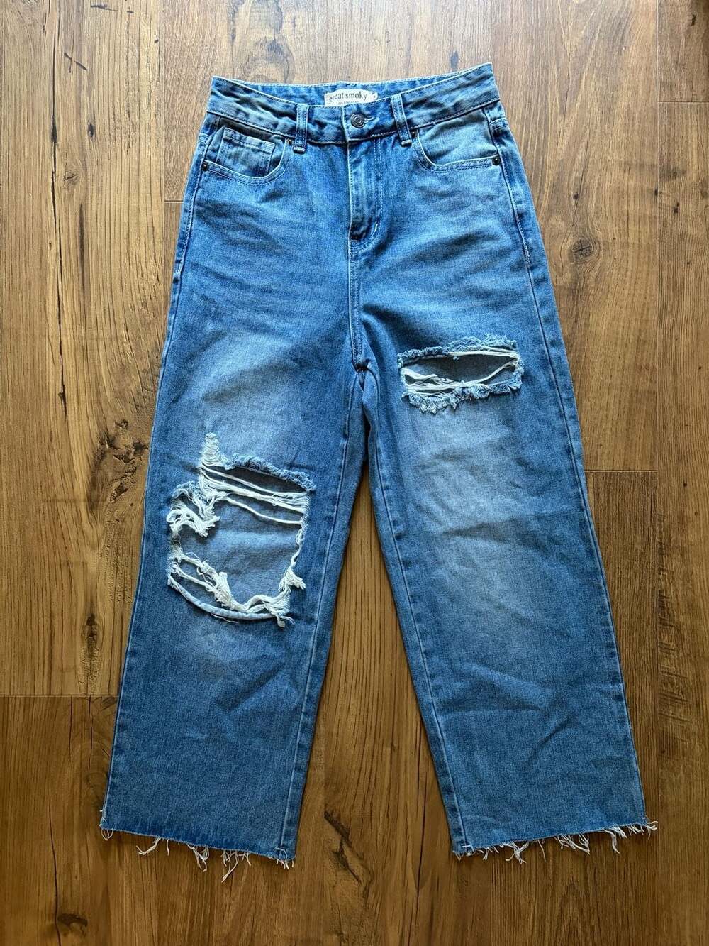 Great Smoky Los Angeles Distressed Wide Leg Raw Hem Jeans